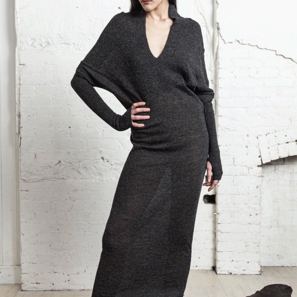 Nicholas K x Free People Rev Sweater M Gray Black Long Reversible Maxi Dress - Picture 4 of 15